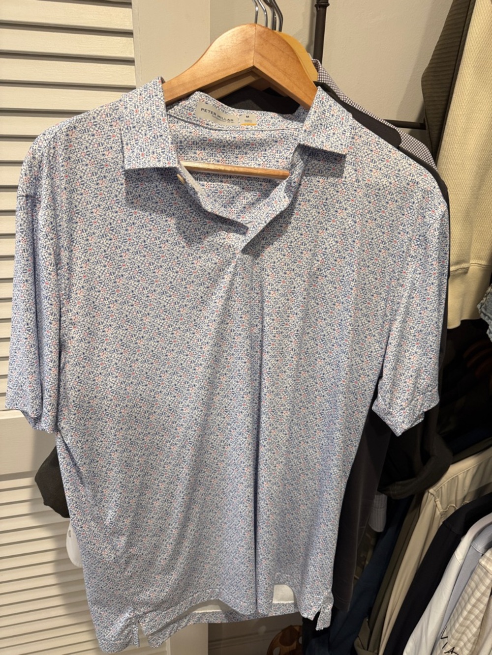 Peter Millar Blue and White Micro-Print Short Sleeve Polo